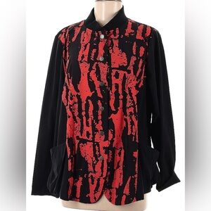 Tekbika by Alembika Graffiti Flame Red Black Button Front Jacket Size 6 us16-18